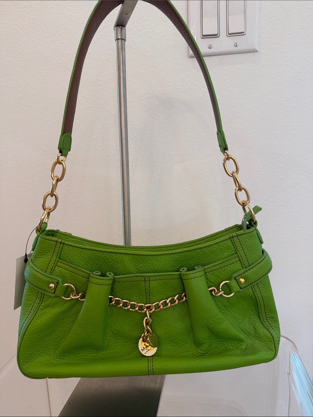 Maxx New York Lime Green Leather Shoulder Bag with Gold Hardware
